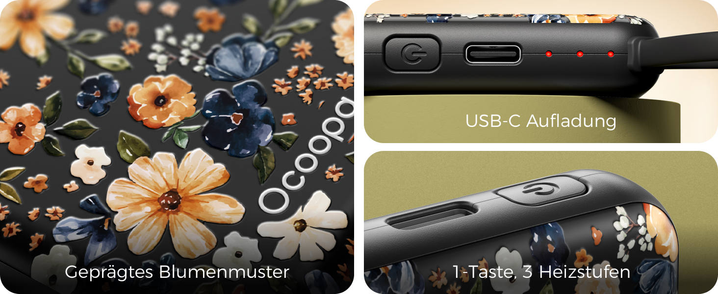 Електричні грілки для рук Ocoopa 2 шт., багаторазові, 4000mAh, USB, 3 режими нагріву, до 52°C, подарунок, для зимових видів спорту, подорожей та активного відпочинку, UT5 Nano Wiesengeflüster (Ocoopa x Artist Edition)