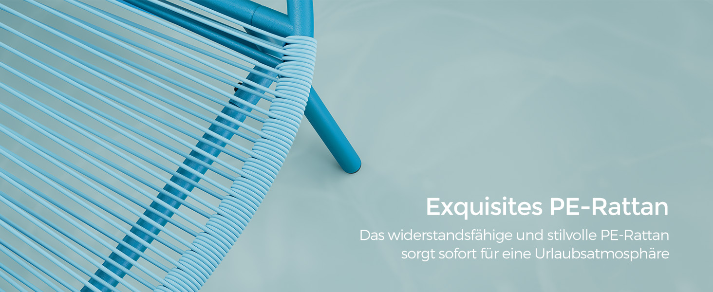 Набір садових меблів SONGMICS з ротангу (3 предмети): стіл та 2 крісла для тераси, саду, балкону, блакитний