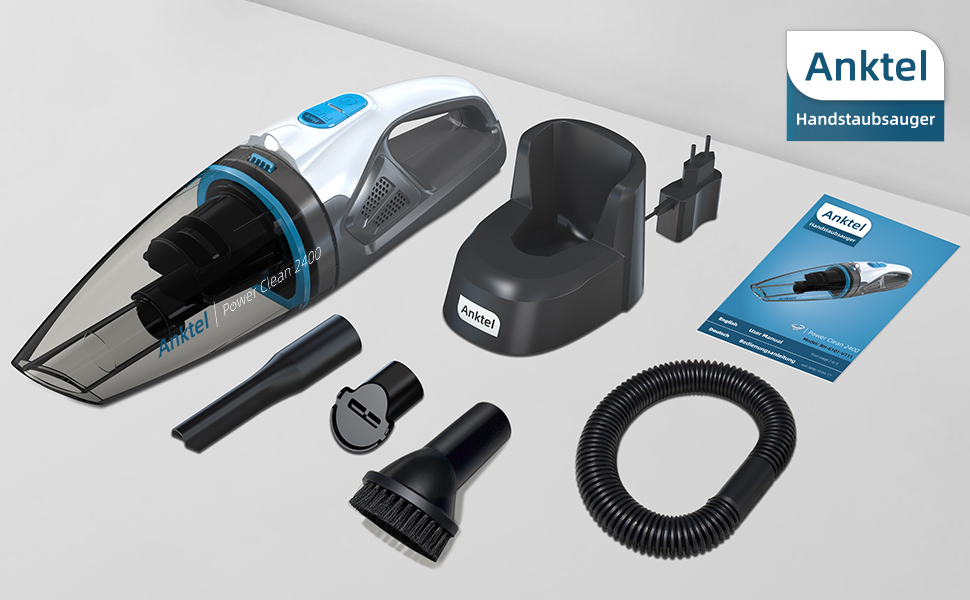 Акумуляторний ручний пилосос PowerClean 2400 для сухого та вологого прибирання з LED-підсвіткою, HEPA-фільтром та зарядною станцією, безмішковий