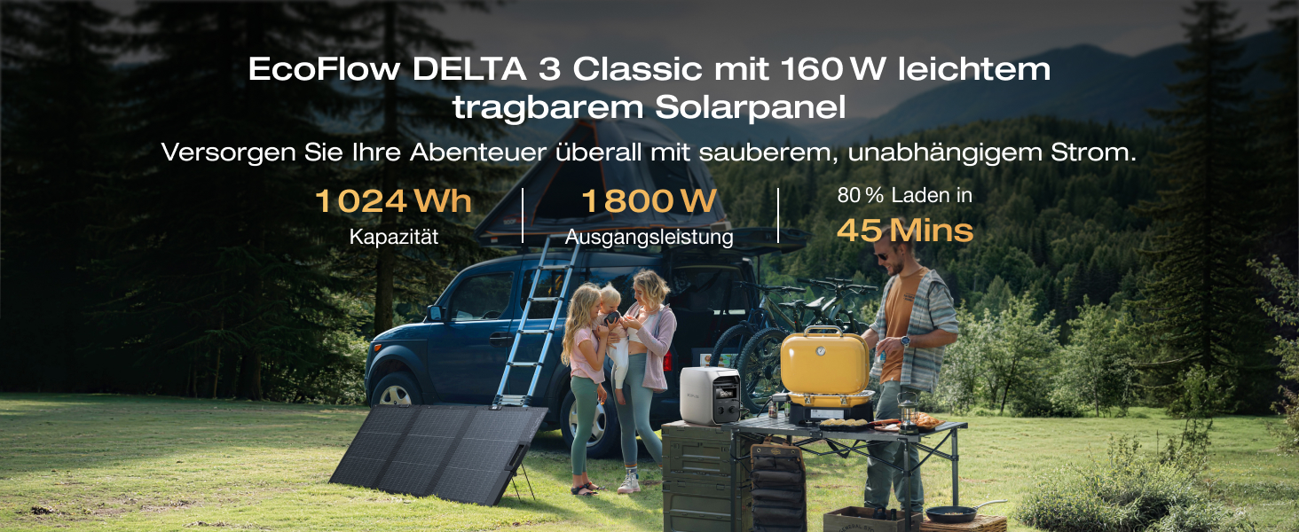 Портативна електростанція EcoFlow DELTA 3 Classic 1024 Вт·год з сонячною панеллю 160 Вт