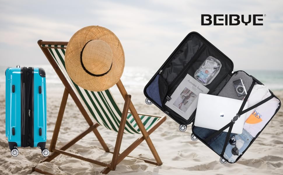 Набір валіз BEIBYE: валізи-ролики з полікарбонату (світло-зелений), 4 колеса