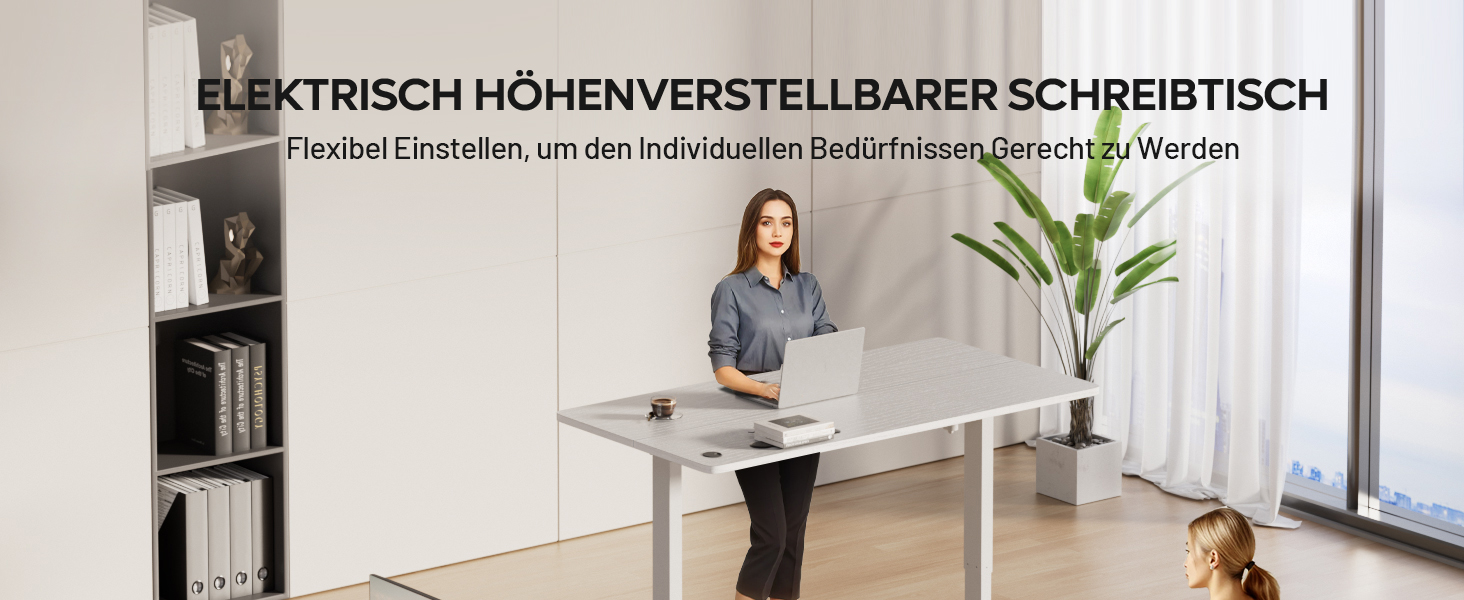 Регульований стіл з USB-зарядкою та розеткою, 100 × 60 см. Електричний стіл, регульований комп'ютерний стіл з 3-функціональною пам'яттю, білий. 100 x 60 см