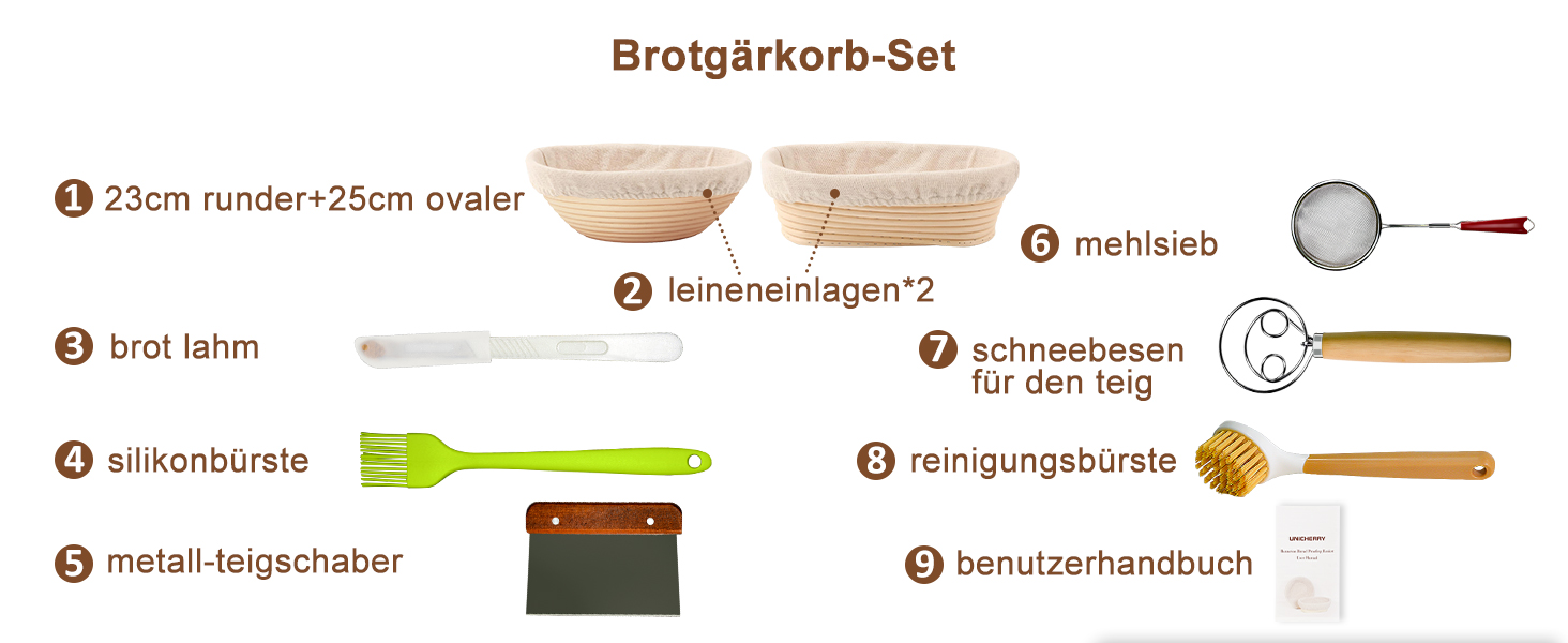 Набір для бродіння тіста Gärkorb: 23см кругла та 25см овальна корзини + 6 інструментів для випічки. Ідеально для професіоналів та любителів.