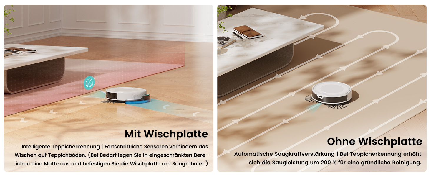 Робот-пилосос LEFANT M310 Ultra: потужність 6000Pa, функція миття, лазерна навігація ToF, уникнення перешкод, керування через додаток та Alexa, захист від заплутування шерсті тварин, для килимів, білий