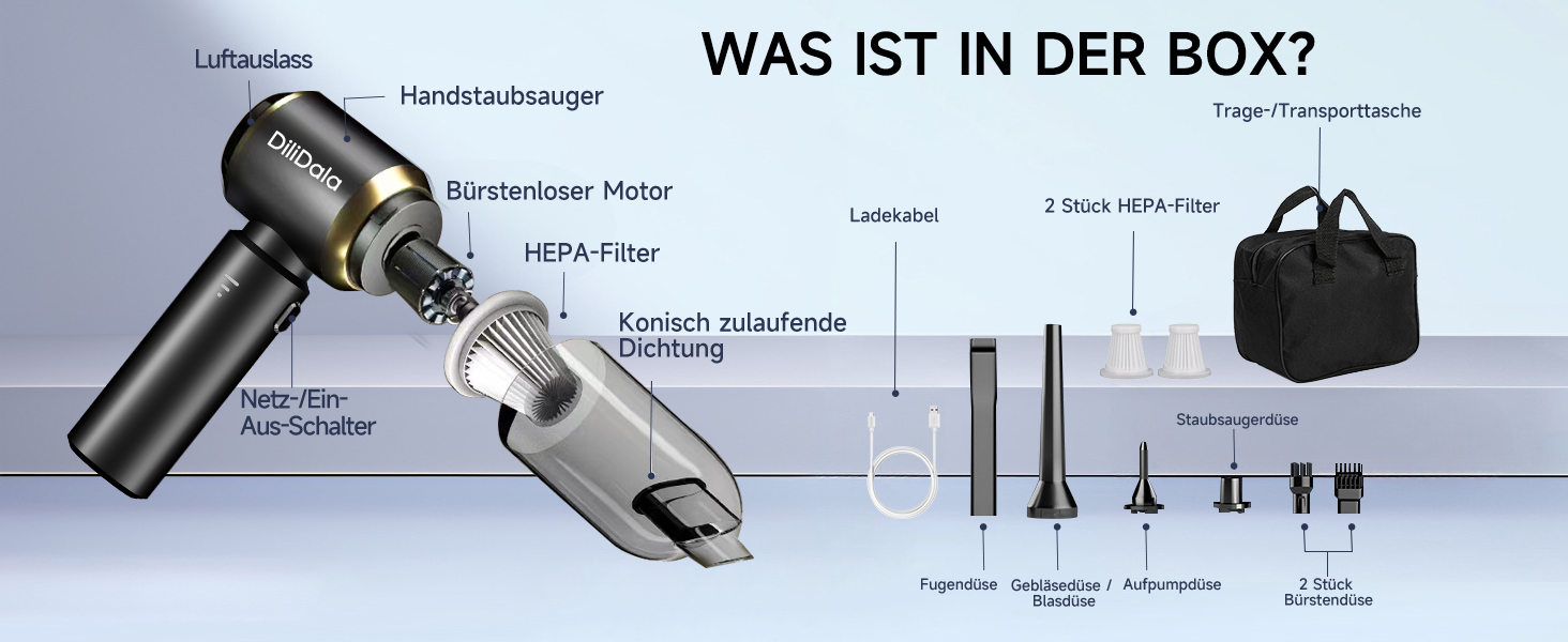 Акумуляторний ручний автомобільний пилосос 26000Па з безщітковим двигуном, 3 режими потужності, швидка зарядка, для авто, шерсті тварин та диванів, сірий