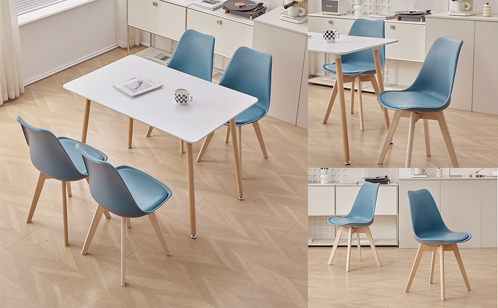 Обідні стільці скандинавського стилю, ретро-дизайн, м'які, для кухні/офісу, з масивних букових ніжок (набір 6 шт., темно-синій)