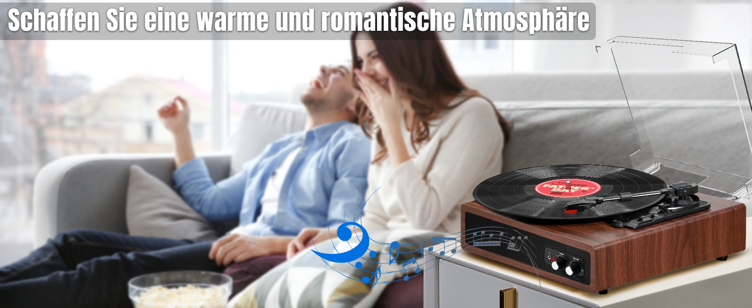 Вініловий програвач FYDEE з Bluetooth, вбудованими стереодинаміками, 3 швидкостями (33/45/78 об/хв), RCA-виходом, AUX-входом, ретро дизайн, темно-коричневий