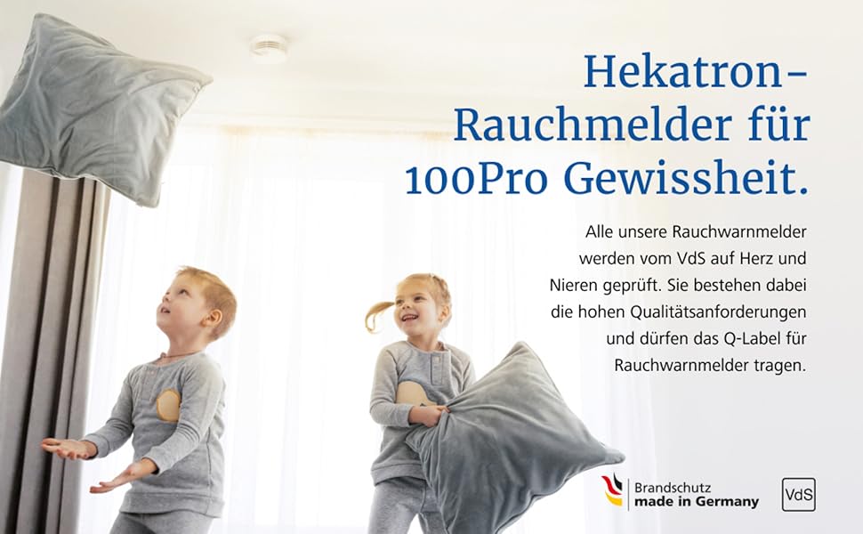 Датчик диму Hekatron Genius Plus з батареєю на 10 років – Тест-переможець Stiftung Warentest – Зроблено в Німеччині – з клейкою підкладкою – з підтримкою додатку – 1 шт.