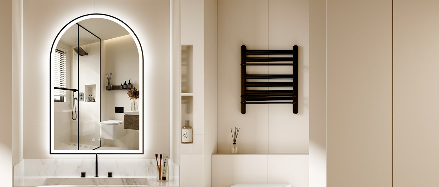 Дзеркало для ванної кімнати OUMUSU з підсвічуванням, 50x75 см, без рами, арочне, антизапотівальне, сенсорне керування, диммування, 3 кольори світла