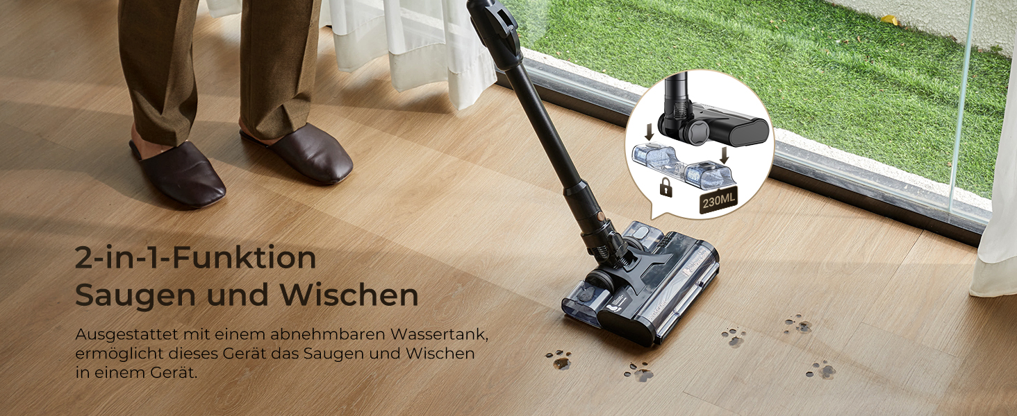 Proscenic P20: Акумуляторний пилосос 2-в-1 з функцією вологого прибирання, 70 кПа, 70 хв, 680 Вт, чорний. Для килимів та шерсті тварин