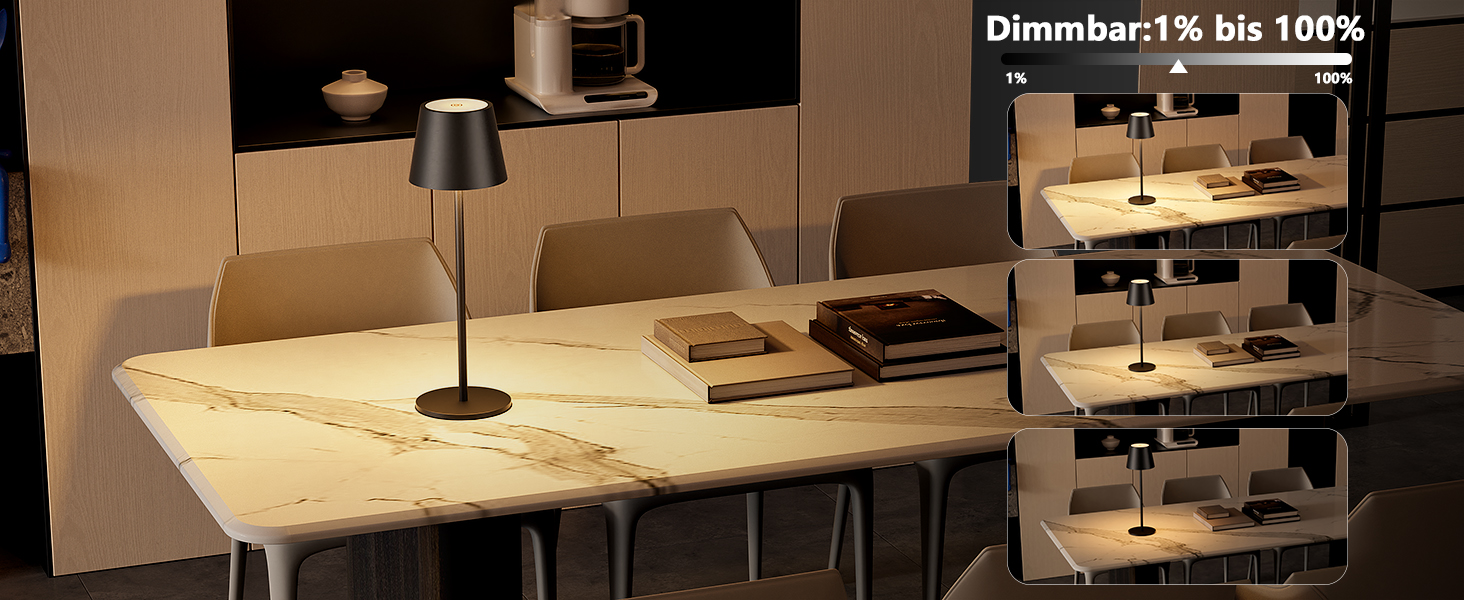 LED настільна лампа K-Bright з регулюванням яскравості, акумуляторна, бездротова, 36.5 см, тепле світло 2700K, USB-C, IP54, пісочний колір (чорний)