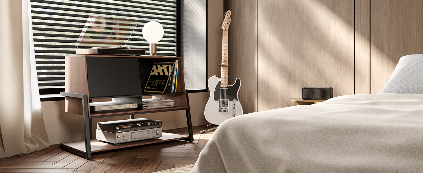 Стіл для програвача FITUEYES DESIGN з дерева, велика тумба Hi-Fi з висувною дверцятами, полиця для 120 платівок, вантажопідйомність 50 кг, серія Eiffel