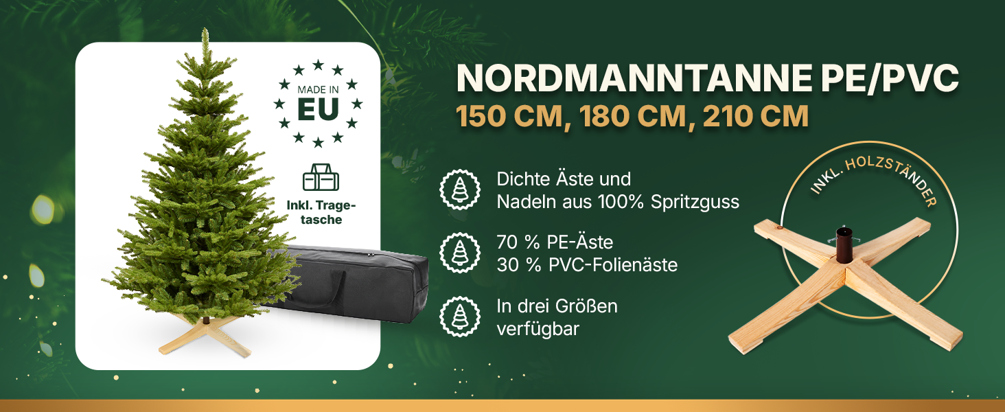 Штучна ялинка TreesHouse Scandinavian Spruce 180 см, реалістична зелена хвоя, підставка з FSC-дерева