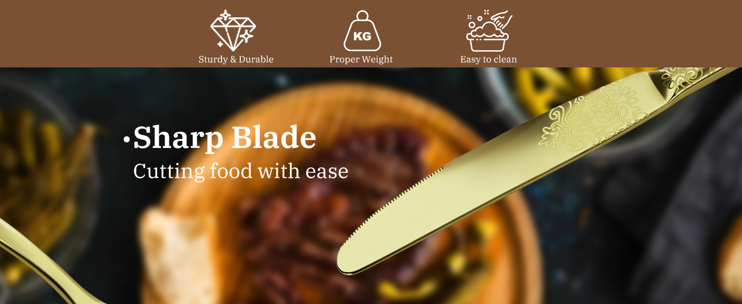 Набір столових приборів DRAGON RIOT Gold 30 предметів, нержавіюча сталь, для 6 осіб, з ножем, виделкою, ложкою. Підходить для дому, ресторану, вечірки.