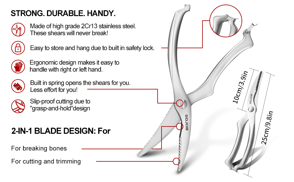 Ножиці для птиці - надпотужні кухонні ножиці, багатоцільові, з нержавіючої сталі, для курки, птиці, морепродуктів, овочів, кісток, м'яса