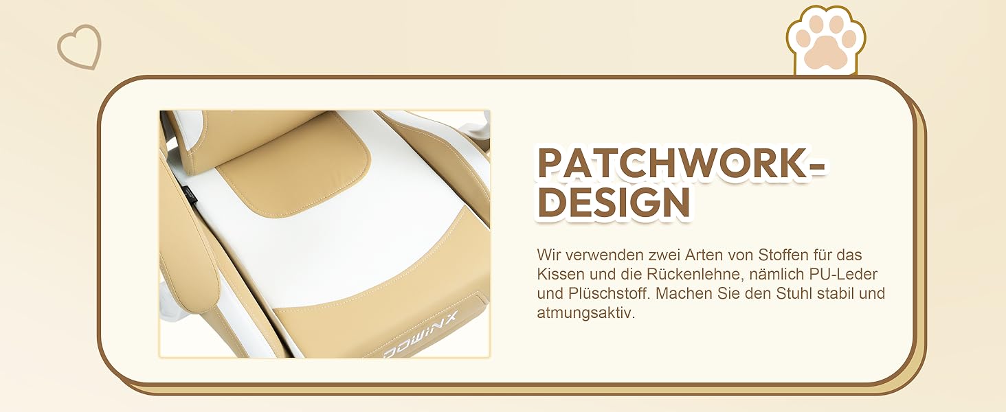 Ігровий крісло Dowinx з вушками для дівчаток, ергономічне, з масажем, підтримкою попереку, регульованою підніжкою та підголівником, 135 кг, коричневий