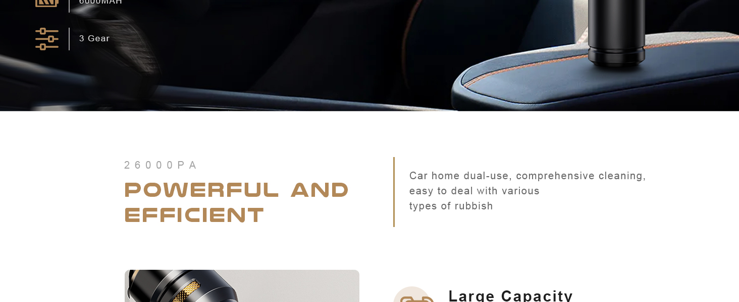 Акумуляторний ручний пилосос KITBEZN 4-в-1 для авто та дому, бездротовий міні-пилосос з безщітковим двигуном, потужність 26000Па, 3 режими роботи, чорний