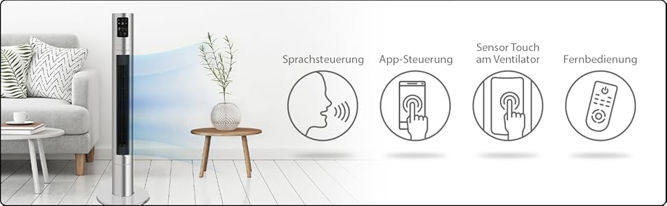 ProfiCare PC TVL 3090: Вежа-вентилятор з Wi-Fi керуванням, пультом, поворотний, 120 см, тихий