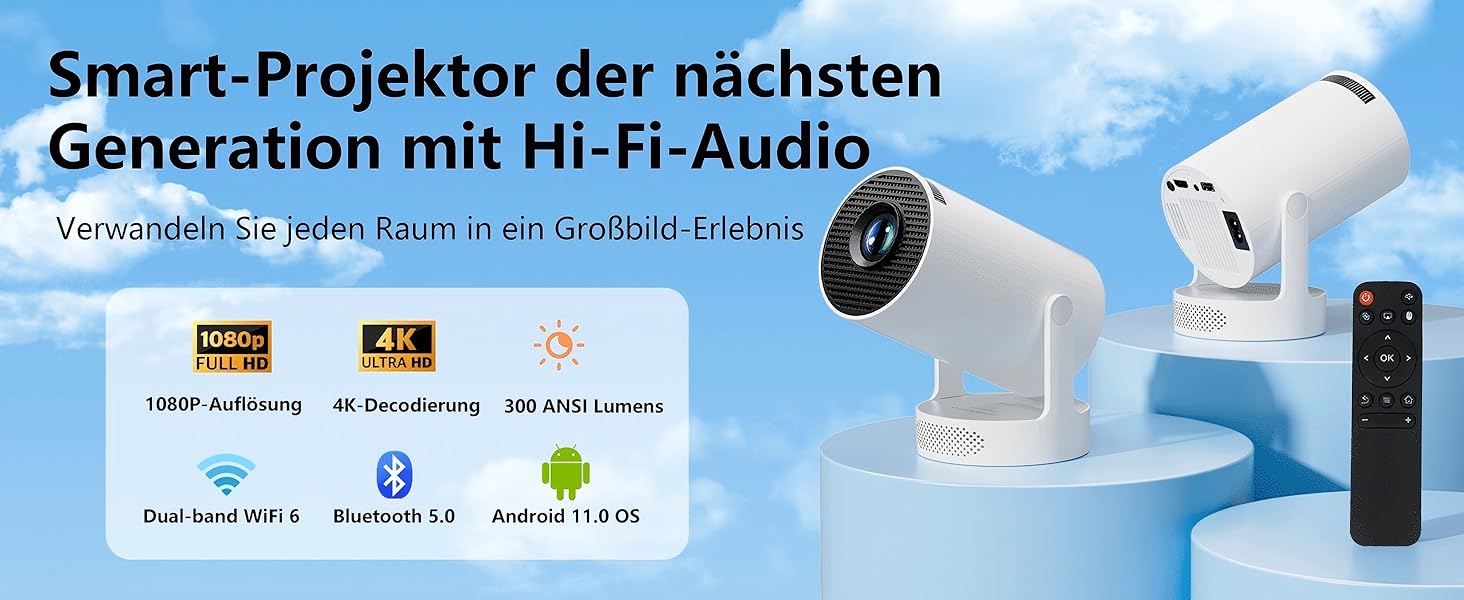 Інтелектуальний міні-проектор HY300 PRO HIFI: Android 11, 1080P FHD, 4K, 300 ANSI люмен, Wi-Fi 6, Bluetooth 5.0, для дому та кінотеатру