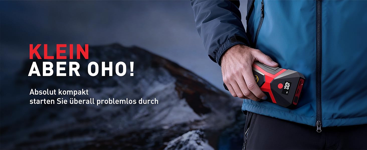 Powerbank Starthilfe 20000 mAh для автомобіля 12V з кабелями та LED-ліхтарем. Запуск авто до 7.5л бензину або 5.0л дизеля. 4-в-1 функція. Підходить для подорожей та надзвичайних ситуацій.