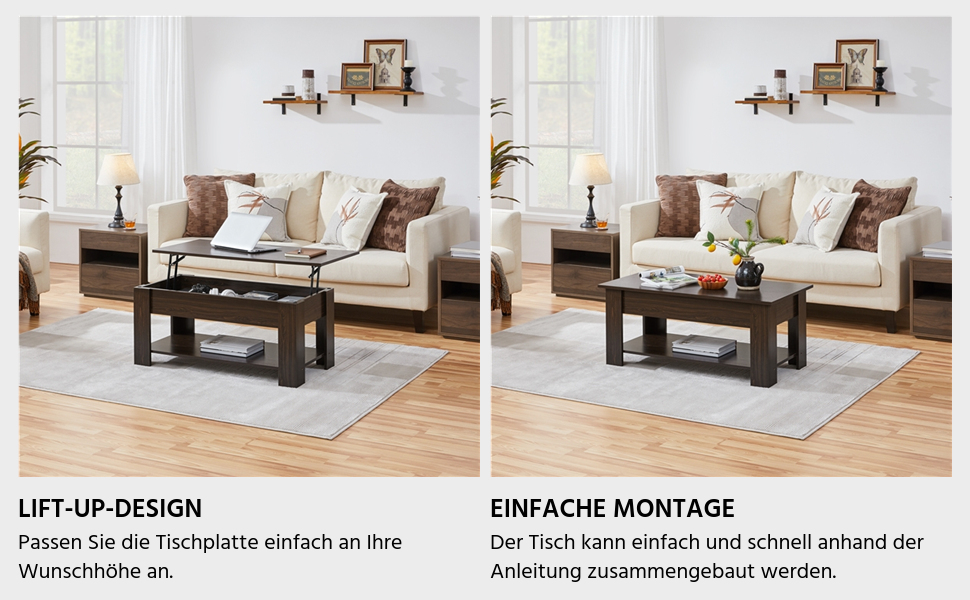Журнальний столик Yaheetech з регульованою висотою та прихованим місцем для зберігання, 98 x 50 x (42-56) см, колір еспресо