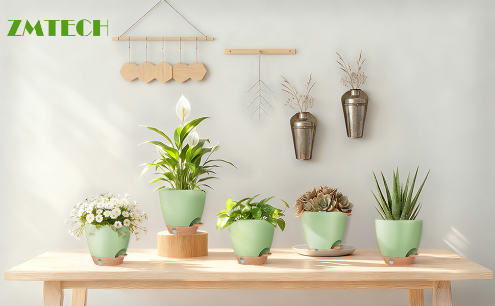 Набір горщиків для квітів ZMTECH 25 см з підставкою, пластикові, самополив, індикатор рівня води, для дому та саду (2 шт.)