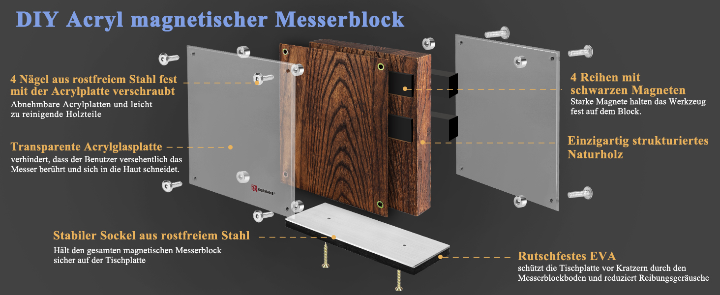 Набір кухонних ножів Keemake 7 предметів з дерев'яним блоком, професійний набір кухонних ножів з нержавіючої сталі, міцні та гострі