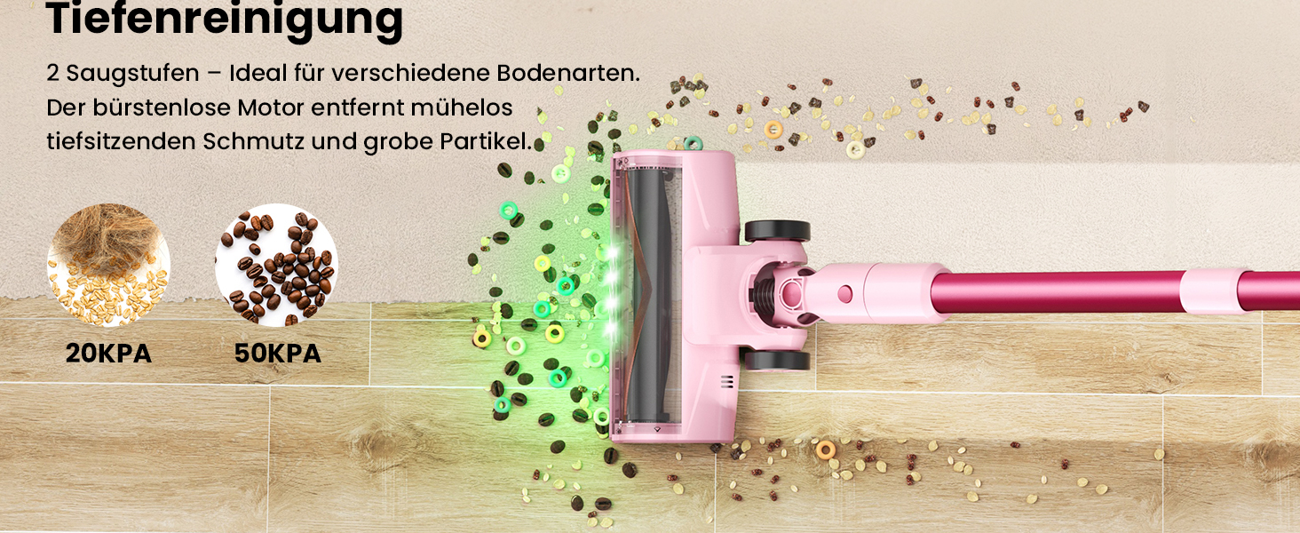 Акумуляторний пилосос Dzaki 50000 Па з дисплеєм, підставкою, довгою роботою та щіткою проти заплутування для килимів, твердих підлог, шерсті тварин, авто - помаранчево-рожевий