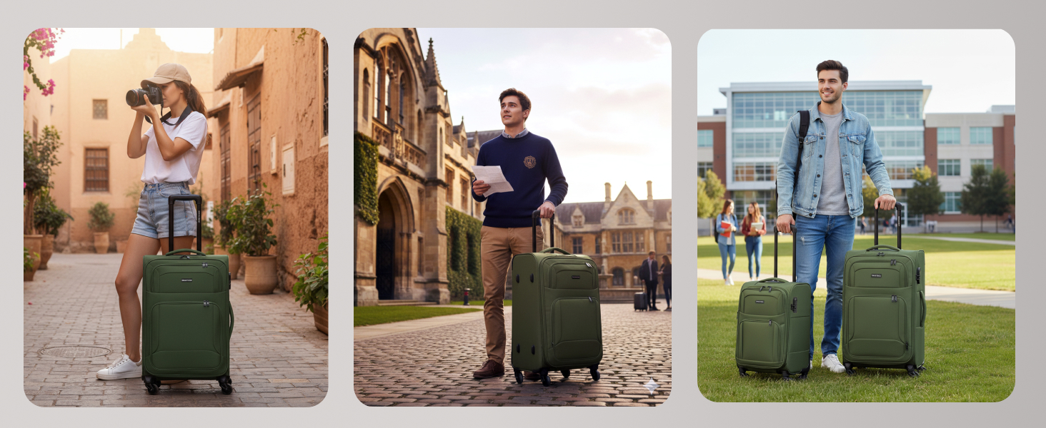 Набір валізак Smartbox (3 шт.) для жінок та чоловіків | Легкі та міцні валізи-ролери, розширювані, з кодовим замком, 4 колеса, чорний колір