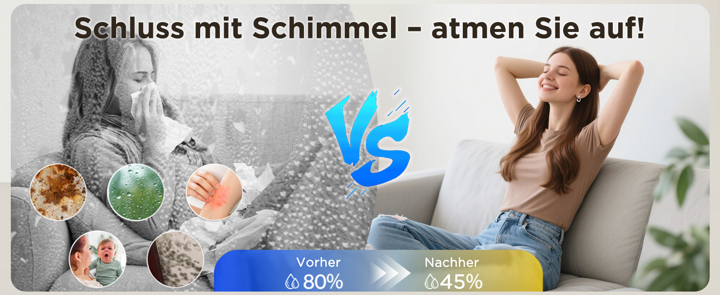 EasyAcc Електричний осушувач повітря 2000 мл, 1.3 л/день, для приміщень до 30 м², захист від цвілі та вологи, 270° циркуляція повітря, ефективне осушення при температурі нижче 15°C, для підвалу, ванної кімнати, шафи, кремово-білий