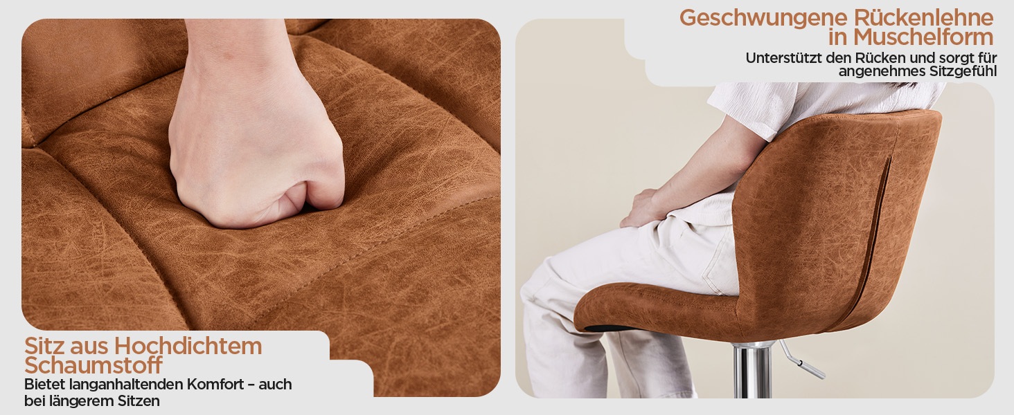 Барні стільці Yaheetech - набір з 4 шт., регульована висота, обертання 360°, з підніжкою, PU-шкіра, чорний/ретро-коричневий