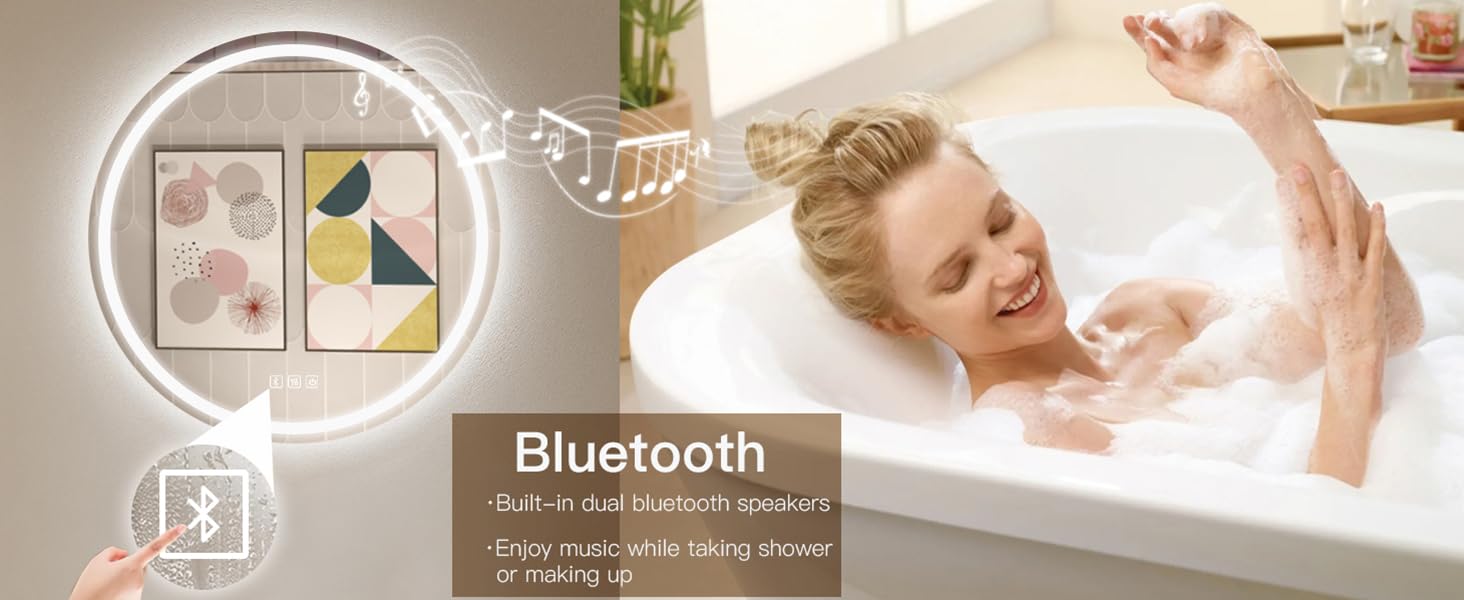 Дзеркало для ванної кімнати Habison з підсвічуванням 70x70 см LED, з годинником, сенсорним вимикачем, регулюванням яскравості, захистом від запотівання, 3-х кратним збільшенням, Bluetooth, 3 кольори світла