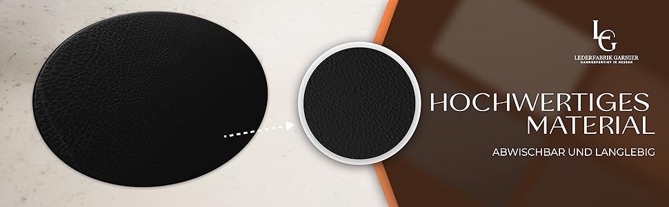 Набори серветок Garnier® з еко-шкіри, 4 шт. – миючі, стійкі, з антиковзаючою поверхнею – з екологічної переробленої шкіри, Made in Germany (круглі, чорні)