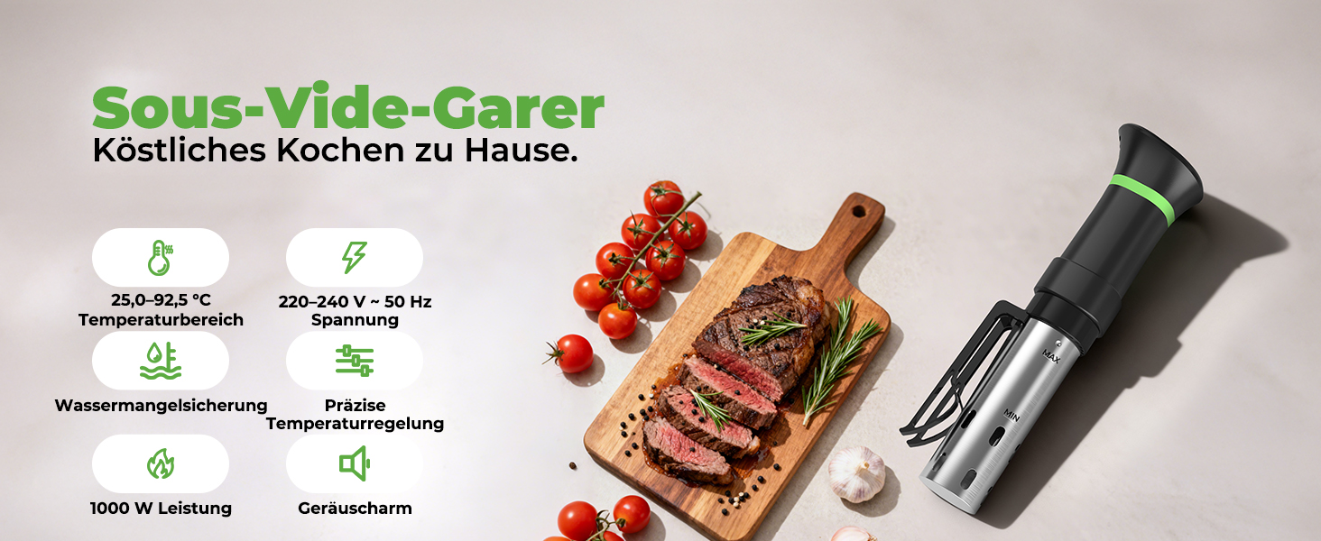 Sous Vide приготування: Циркуляційний термостат з LCD дисплеєм, таймером, 1000W, для посуду до 20L, 25-92,5°C, Slow Cooker, преміум-якість