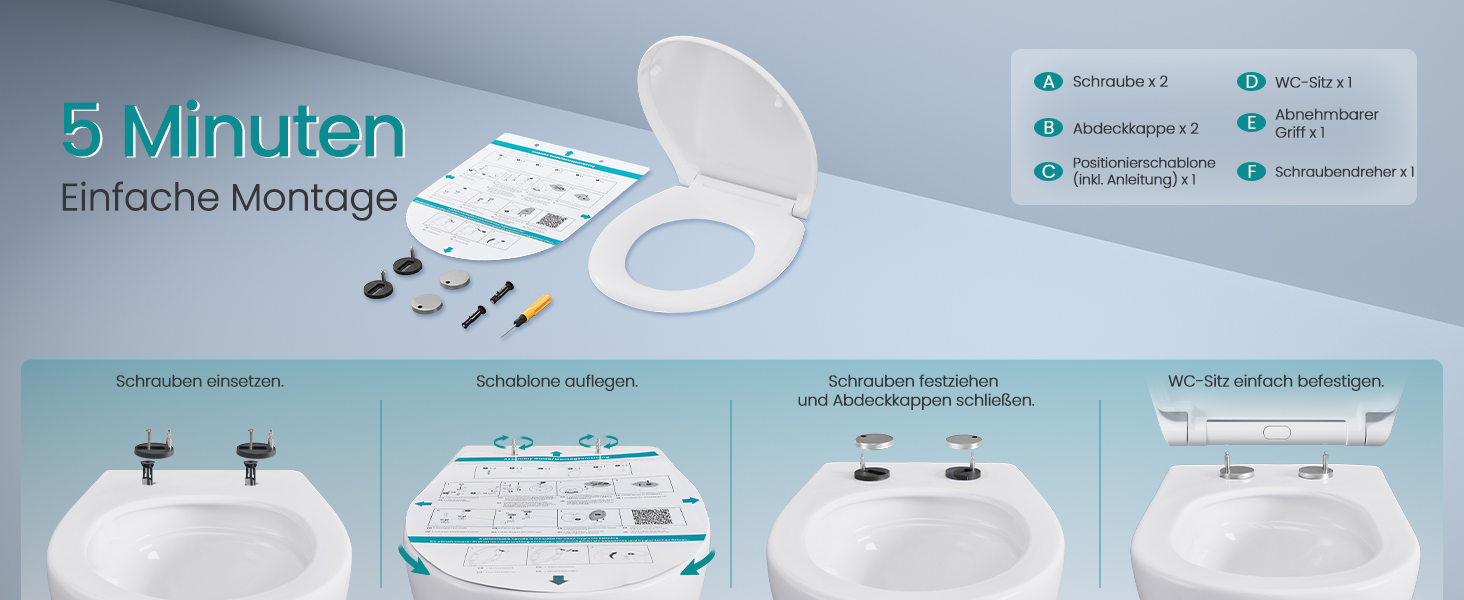 Сидіння для унітаза SONGMICS з мікроліфтом (м'яке закриття), Urea-Duroplast, O-подібне, біле, витримує до 300 кг, зі швидким монтажем та ручкою