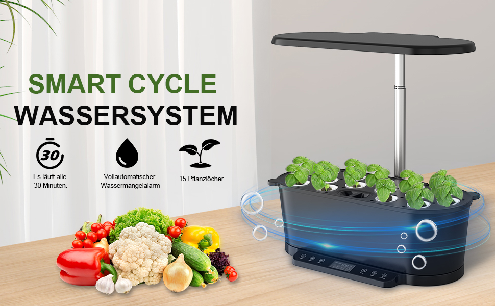 Smart Herb Garden: Гідропонна система для вирощування зелені в приміщенні з LED підсвіткою (15 горщиків, 5.5л, чорна)