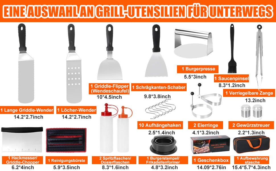 Набір гриль-посуду, 28 предметів: професійний набір з нержавіючої сталі з сумкою, подарунок на День народження, Різдво для чоловіків, для саду та кемпінгу, BBQ