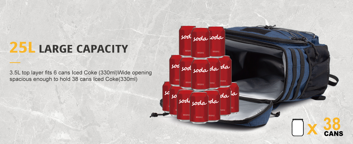 Тактичний холодильний рюкзак 25L: ізольований, водонепроникний, міцний. Ідеально для роботи, відпочинку, кемпінгу та походів (блакитний)