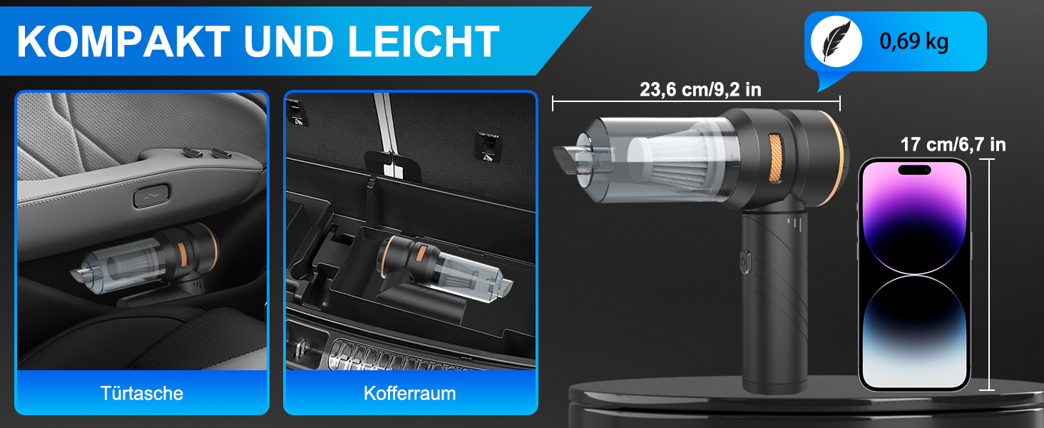 Бездротовий ручний автомобільний пилосос 4 в 1, потужність 18000Па, безщітковий двигун 200000 об/хв, 3 рівні всмоктування для авто, дому та шерсті тварин, сріблясто-чорний