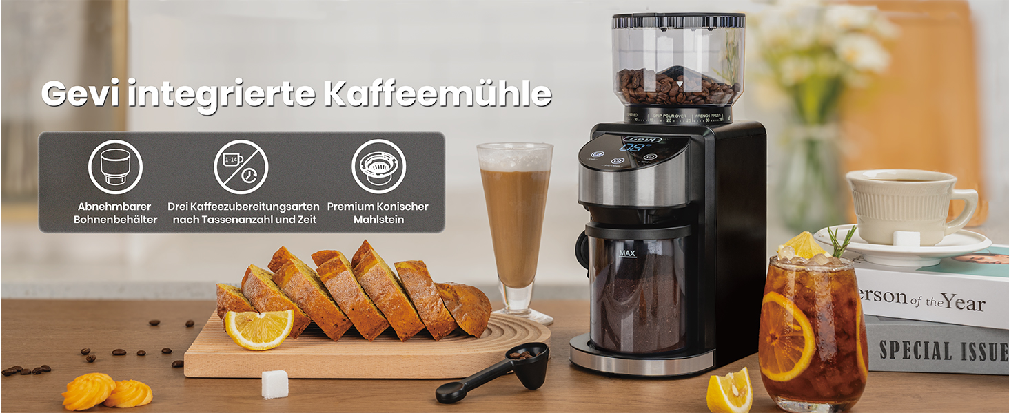 Електрична кавомолка Gevi з жерновами, для еспресо, 35 ступенів помолу, 51/58 мм портафільтр