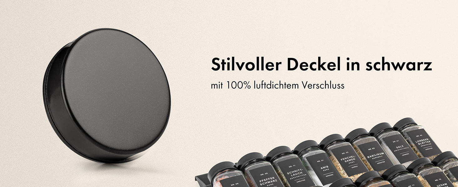 Набір баночок для спецій кутовий (24 x 120 мл) з нержавіючою кришкою, дозатор, 240 етикеток, чорний колір. Організатор спецій, контейнери для спецій преміум-якість [10,7 см x 4,5 см]