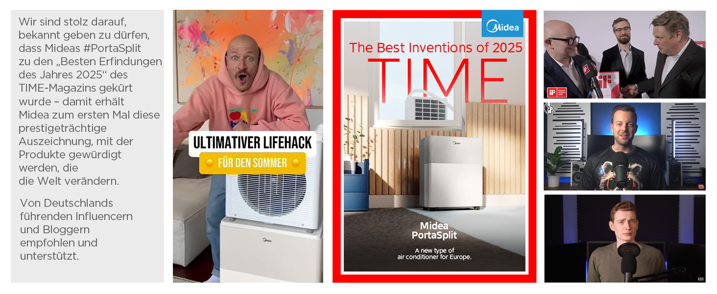 Мобільний кондиціонер Midea PortaSplit-E 12000 BTU (3.5 кВт) персикового кольору: охолодження A++/опалення A+, до 42 м² / 105 м³, надтихий (39 дБ)