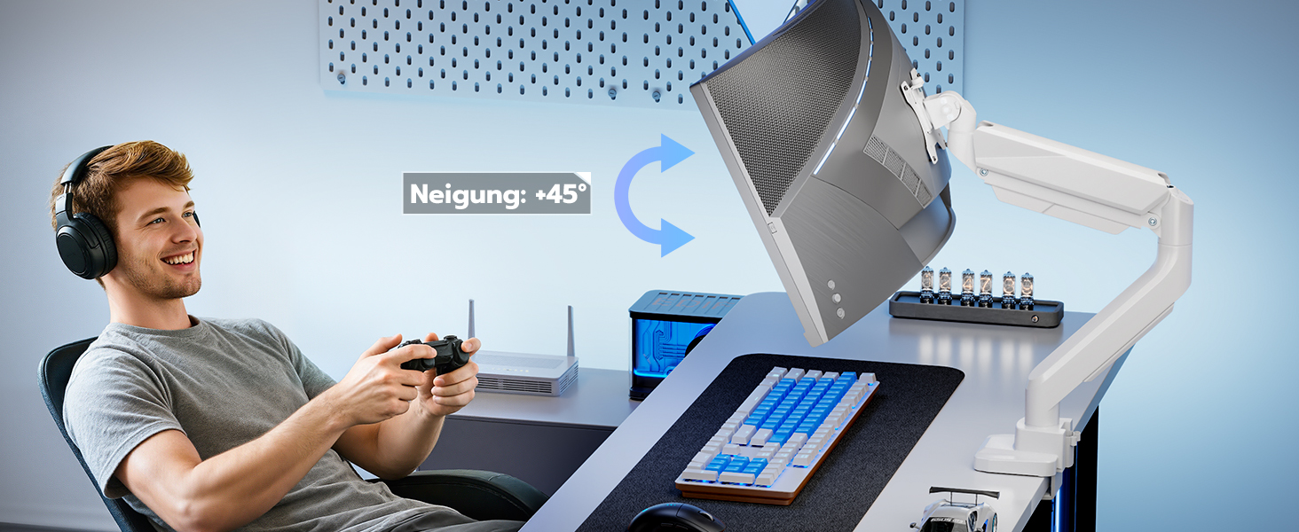 Кріплення для монітора ARES WING з USB A/C, 17'-45', регулювання висоти, білий. Підтримка VESA 100/75 мм, максимальне навантаження 18 кг
