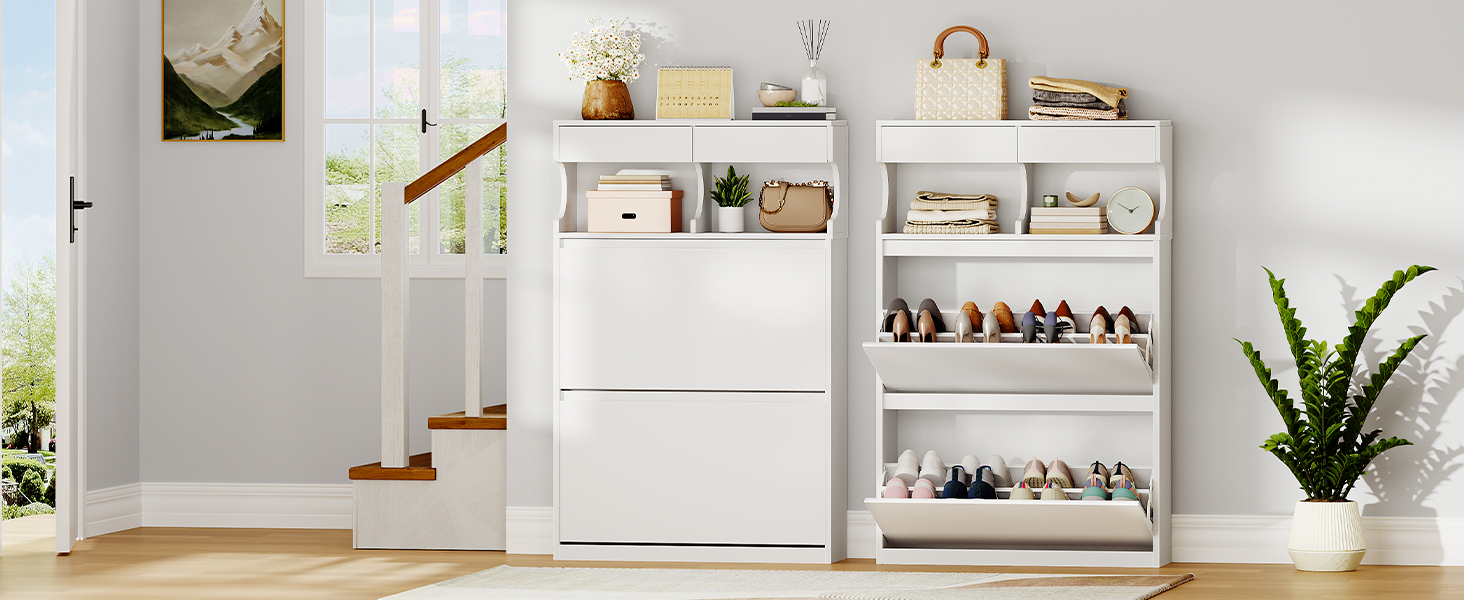 Шафа для взуття Hzuaneri з 2 дверцятами, 4 відділеннями, регульована, на 16 пар, для прихожого, передпокою, гардеробу, біла, 80 x 24.5 x 124.5 см, SR45303X