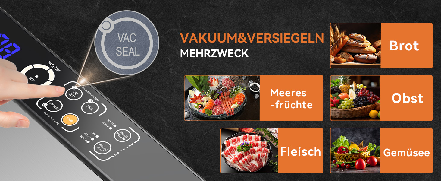 Вакууматор 8-в-1 для продуктів з потужністю 80 КПа, режимами «сухий/вологий», вбудованим різаком та відсіком для пакетів, цифровим таймером, нержавіюча сталь (комплект: шланг, 2 рулони, 11 пакетів)