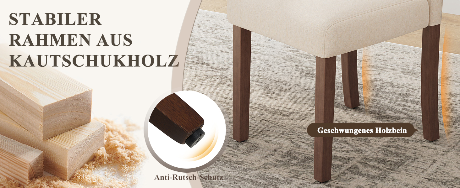 COLAMY Комплект обідніх стільців для їдальні, 6 шт., з м'якою оббивкою, спинкою, для кухні, ресторану (бежевий)