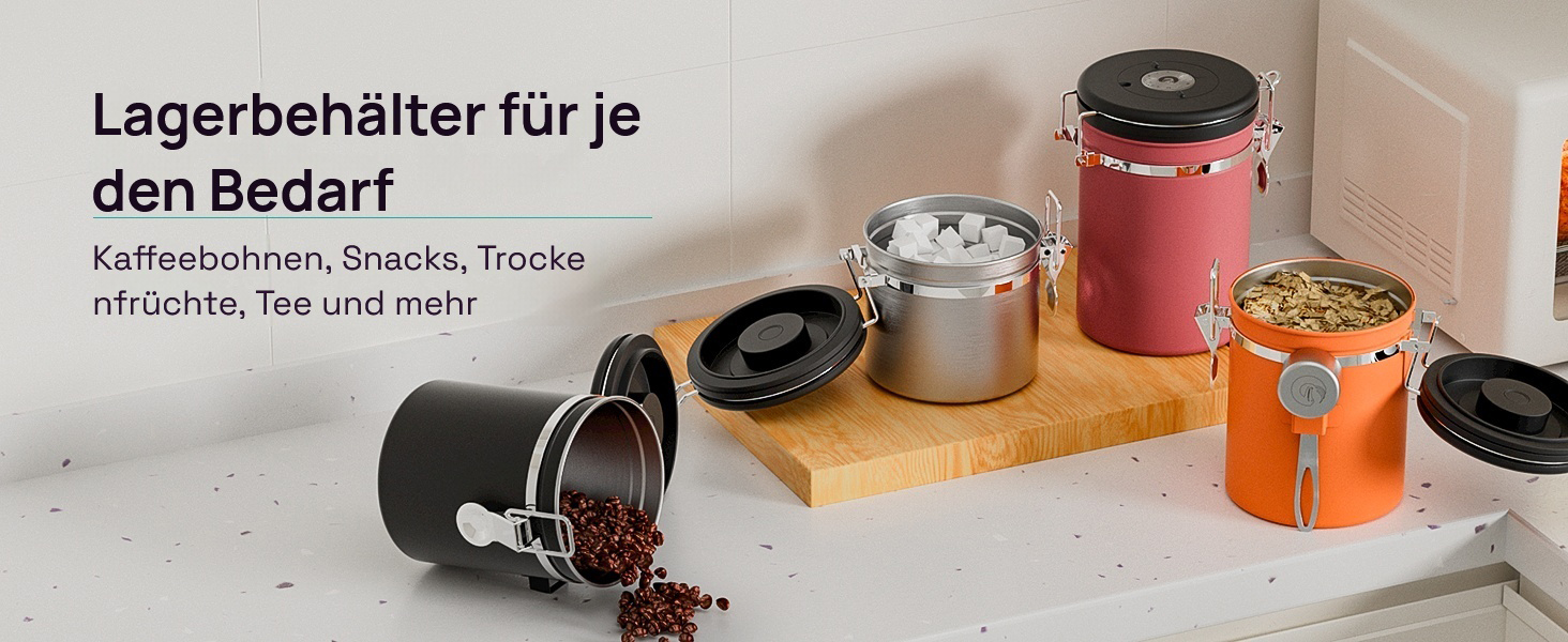 Набір кавових контейнерів Coffee Gator з нержавіючої сталі (2 шт.) – зберігає каву свіжою довше. З датою розкриття, CO2-вентилем та мірною ложкою.