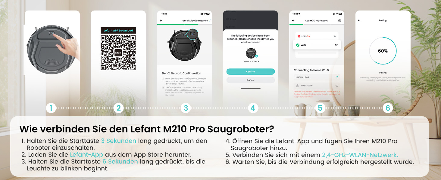 Робот-пилосос LEFANT M210P: потужний, для твердих підлог, з Wi-Fi, Bluetooth, Alexa, 2200Pa, для шерсті тварин