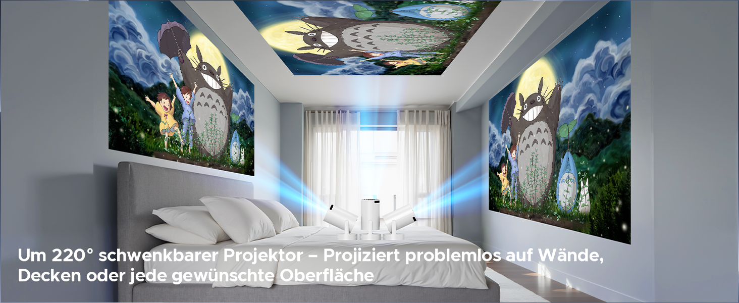 Портативний проєктор Mini Beamer з динаміком, підтримка 1080P/4K, Auto Keystone, WiFi 6, Bluetooth 5.0, 220° обертання, для домашнього кінотеатру та використання на вулиці