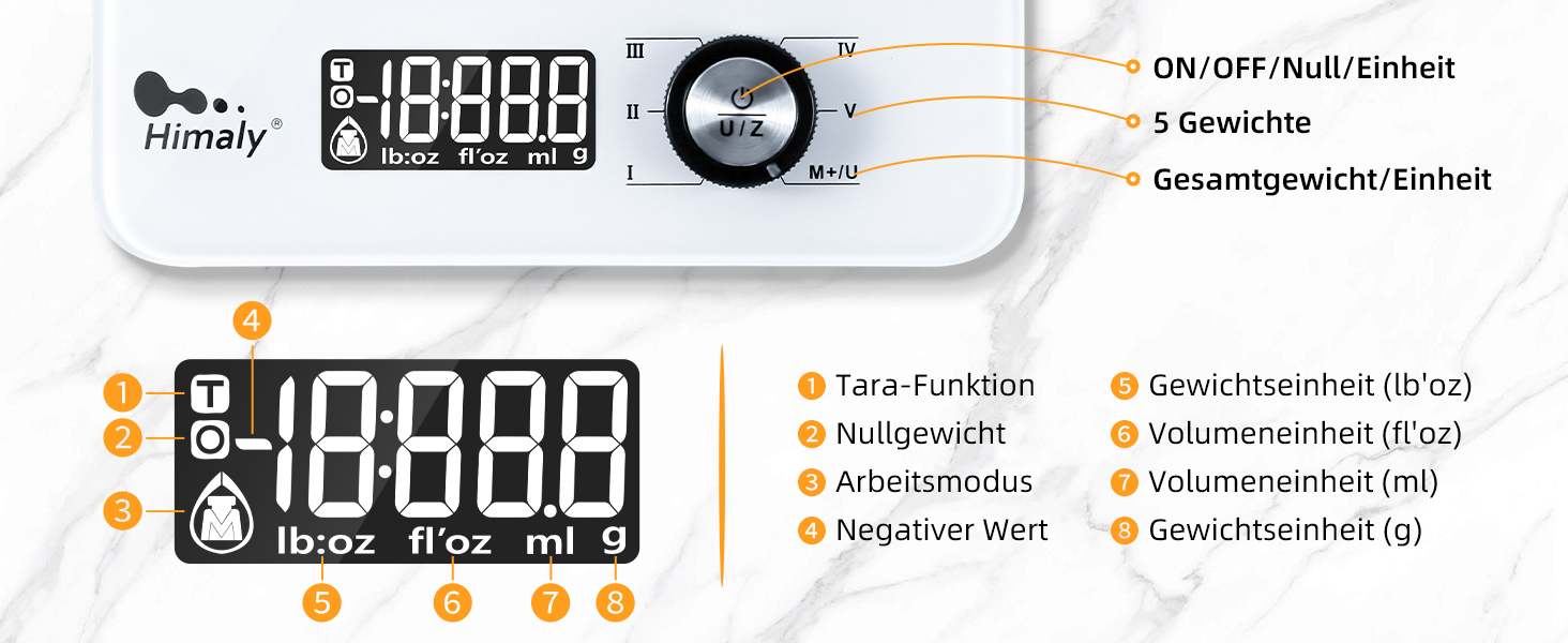 Цифрові кухонні ваги Himaly з нержавіючої сталі Професійні ваги (максимальна вага 5 кг), функція тарування, виготовлені з нержавіючої сталі з великим РК-дисплеєм для випічки та приготування їжі (8 кг-X1471)